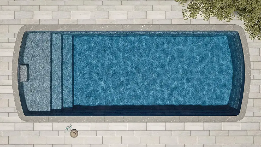 Simulador de cores da piscina granitada Fiber com acabamento inspirado em pedra natural na cor Ocean Gray Platinum